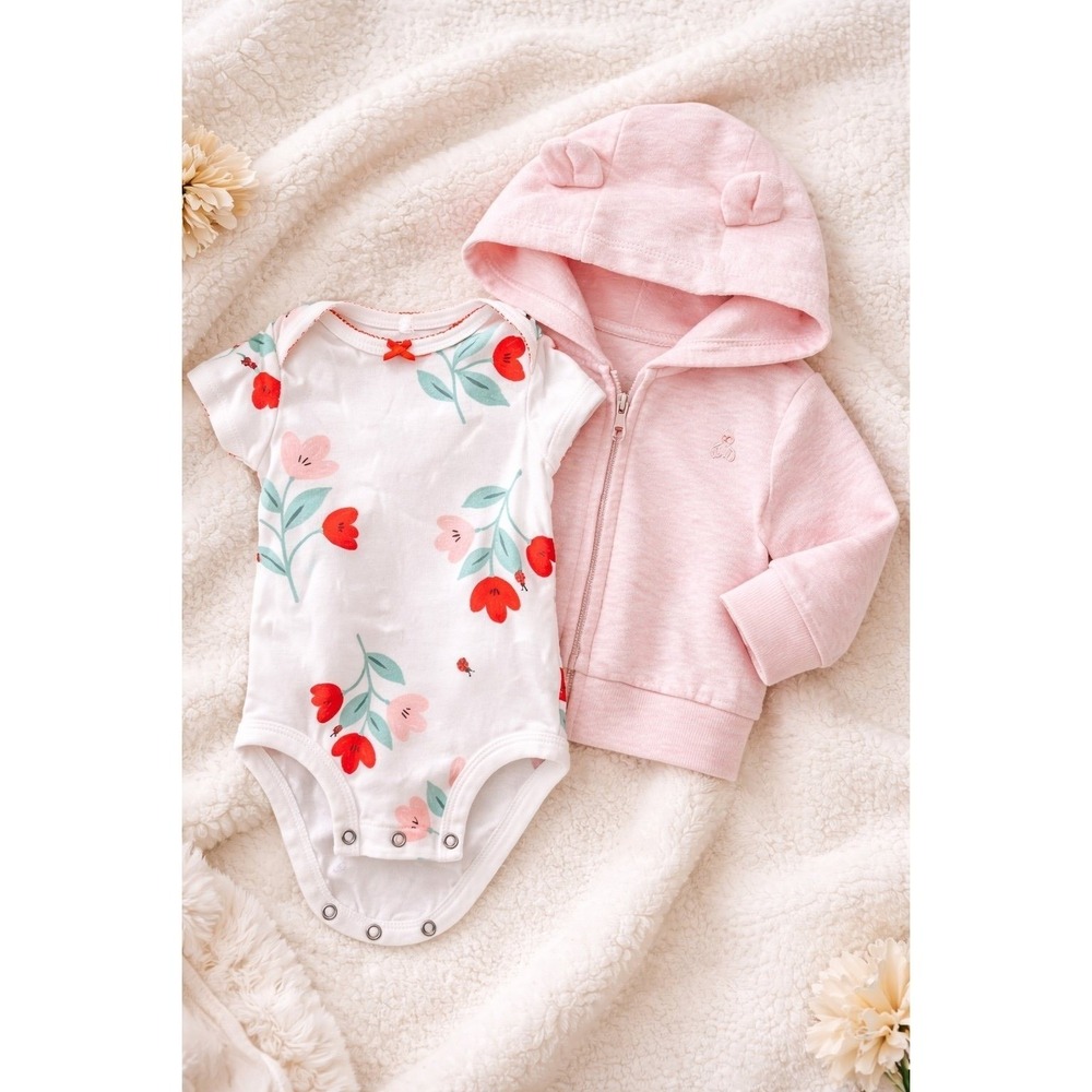 Carter's Baby Girl Floral Bodysuit + GAP Pink Hoodie 0-3M‎ Set